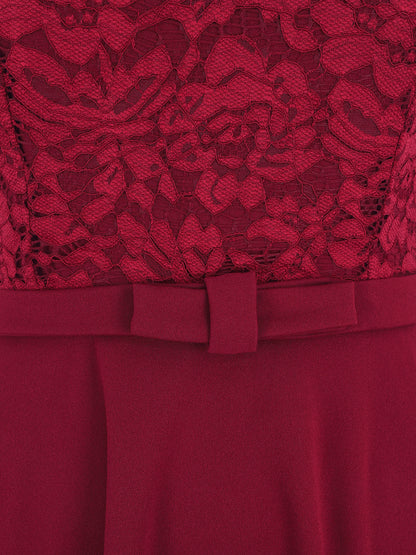 Robe patineuse à buste en dentelle - Bordeaux - 3