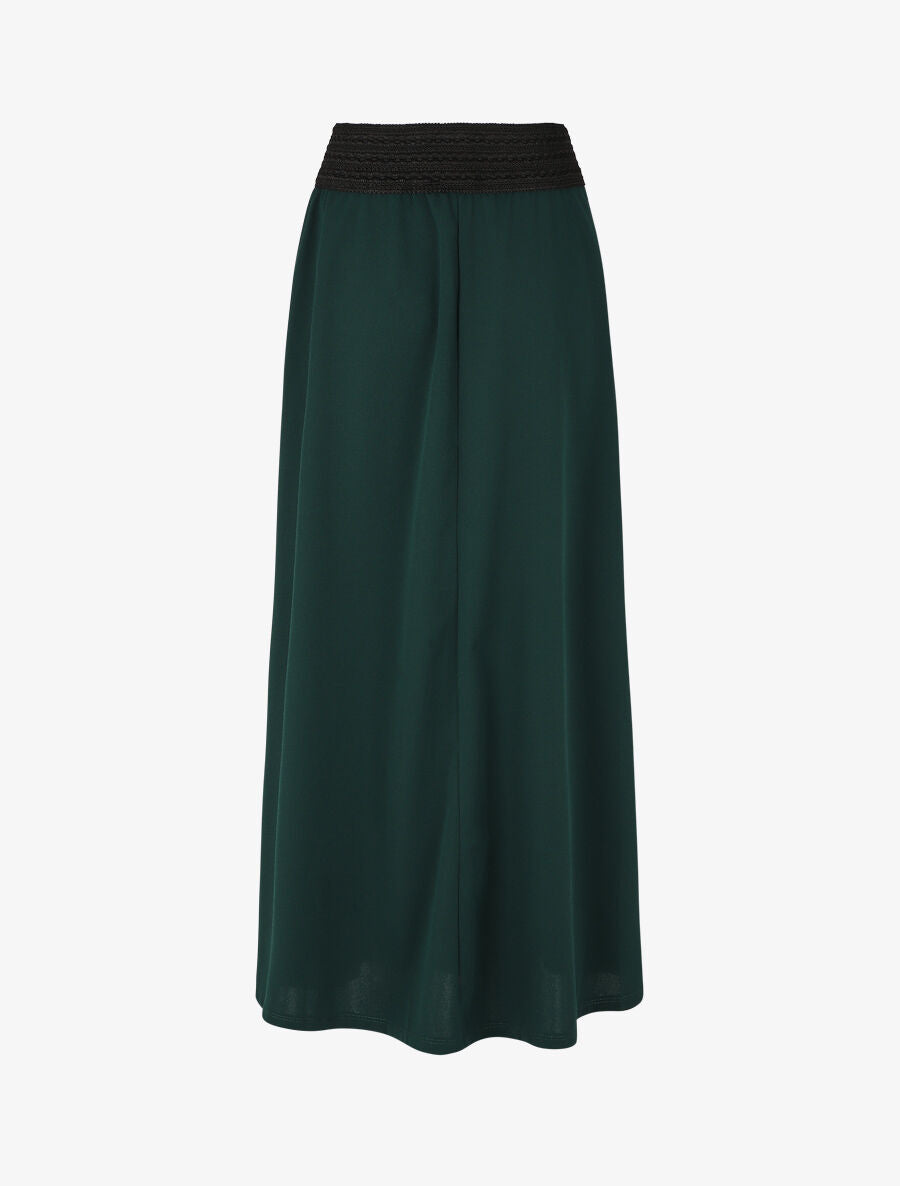 Jupe longue droite unie à taille élastiquée - Vert sapin - 2
