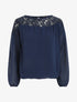 Blouse en voile coupe boule et dentelle - Marine - 4
