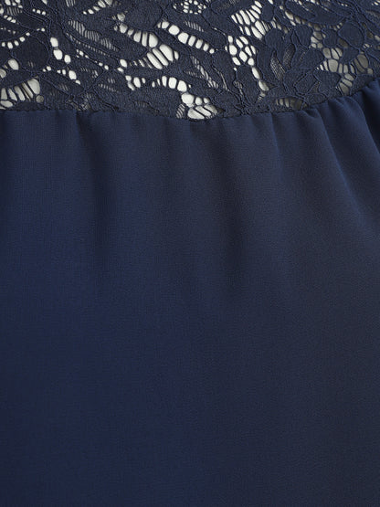 Blouse en voile coupe boule et dentelle - Marine - 3