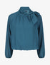 Blouse ample unie col lavallière - Bleu canard - 1