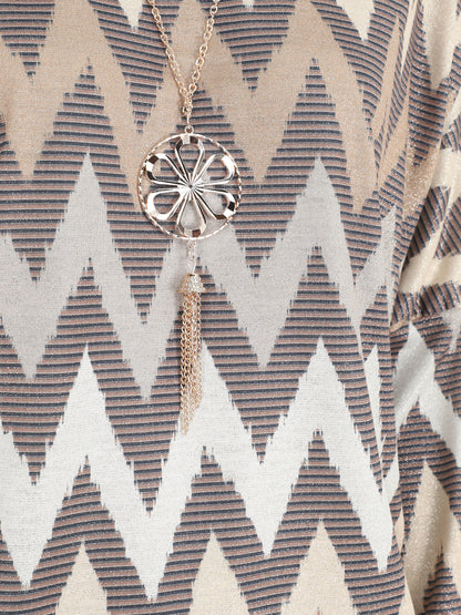 Top manches chauves-souris imprimé zig-zag irisé - Beige - 3