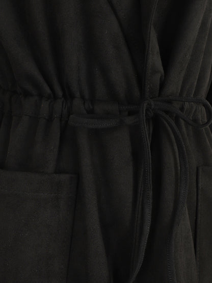 Trench oversize mi-long en suédine - Noir - 3