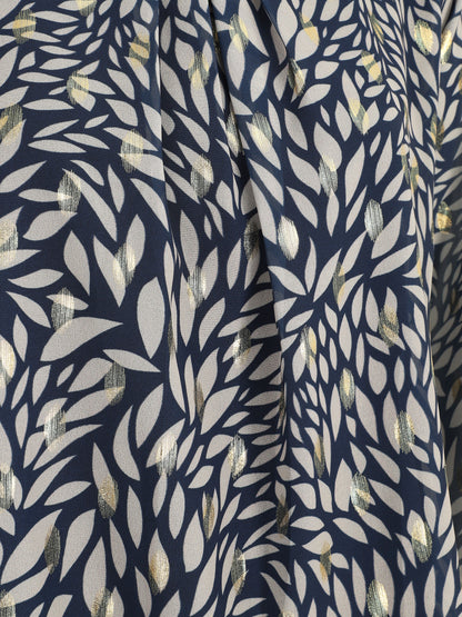 Blouse ample en voile imprimé feuilles irisées - Marine - 3