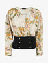 Blouse cache-coeur imprimée à boutons décoratifs - Beige - 4