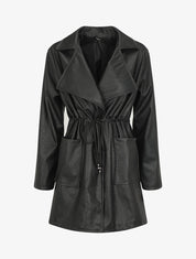 Veste mi-longue en simili - Noir - 5