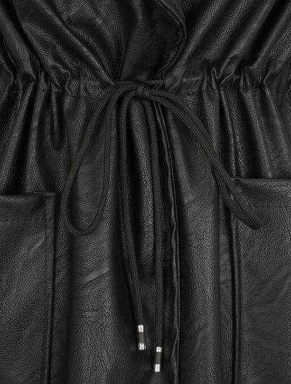 Veste mi-longue en simili - Noir - 3