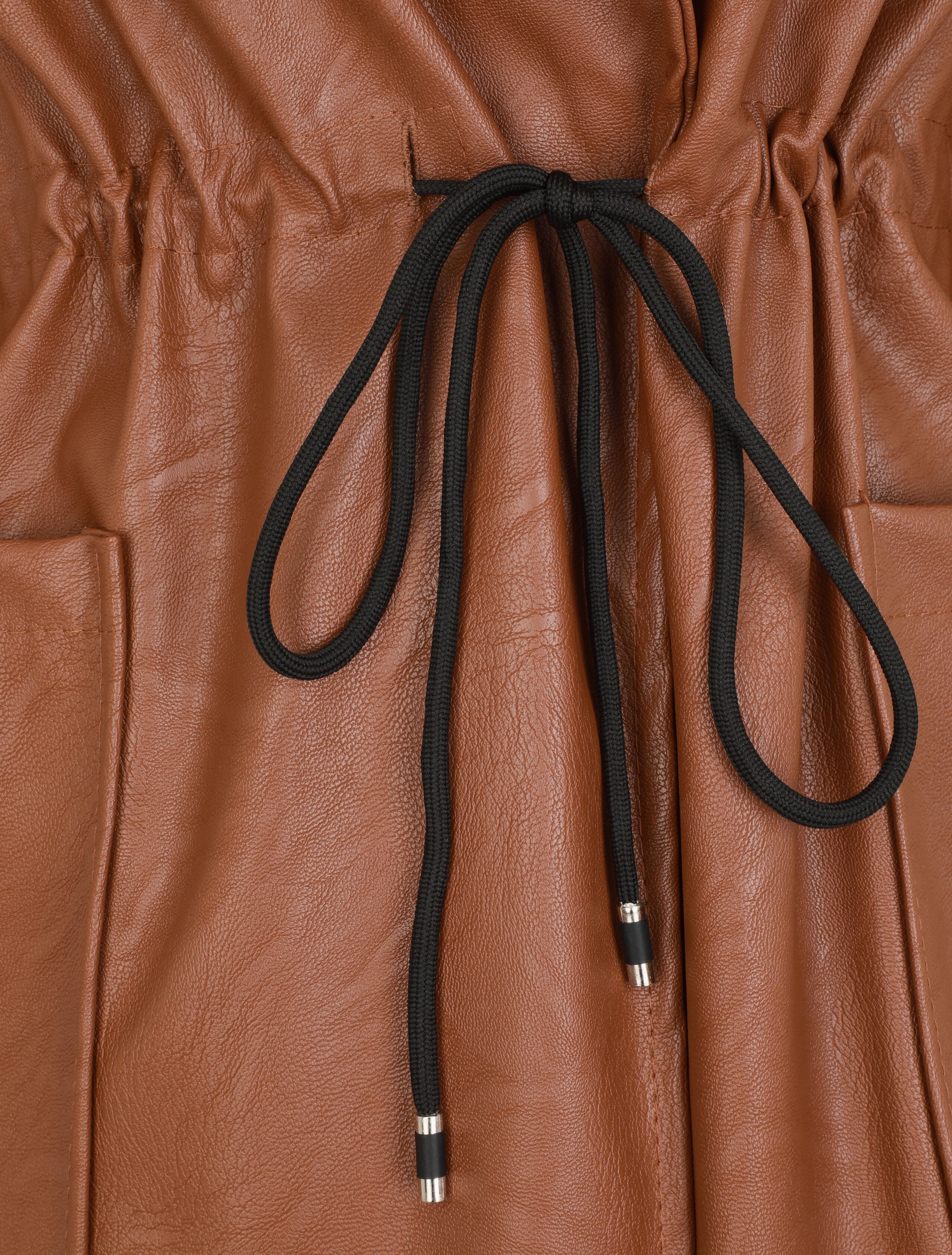 Veste mi-longue en simili - Marron - 3