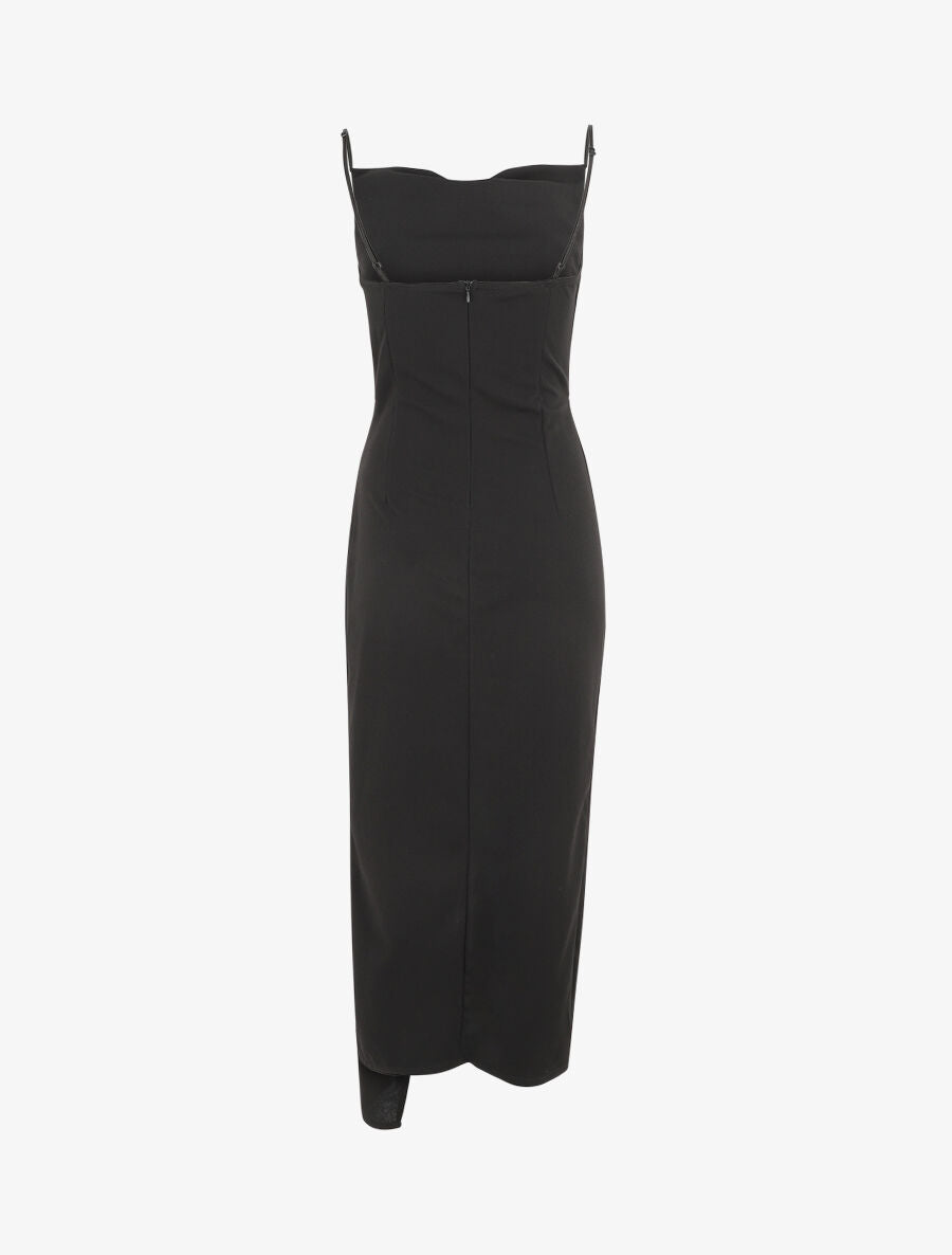 Robe longue droite effet drapé - Noir - 2