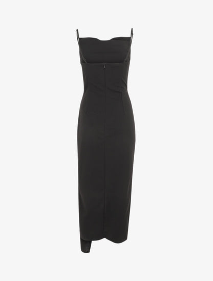 Robe longue droite effet drapé - Noir - 2