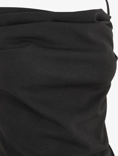 Robe longue droite effet drapé - Noir - 3