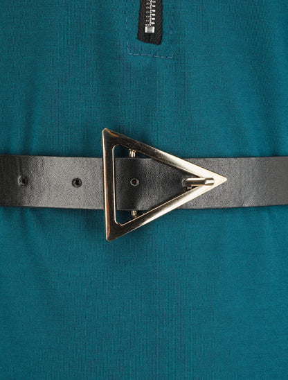 Robe uni coupe droite à col zippé - Bleu canard - 3