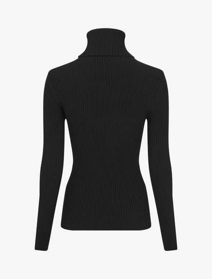 Pull uni côtelé à col roulé - Noir - 2