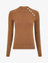 Pull uni à col montant et boutons décoratifs - Camel - 1