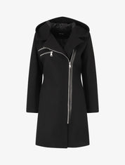 Manteau long zippé à capuche - Noir - 1