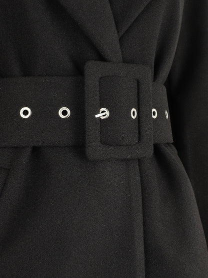 Manteau long ceinturé à col cranté - Noir - 3