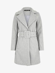 Manteau long ceinturé à col cranté - Gris - 1