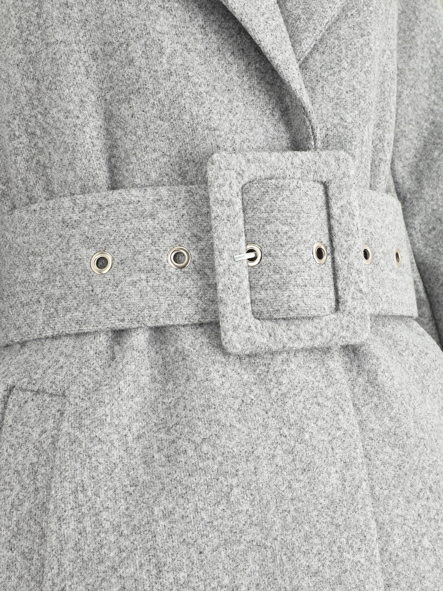 Manteau long ceinturé à col cranté - Gris - 3