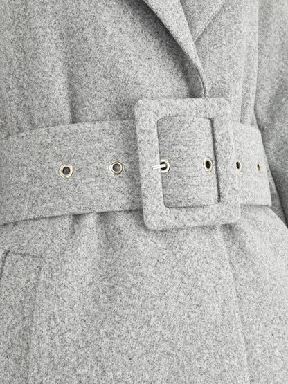 Manteau long ceinturé à col cranté - Gris - 3