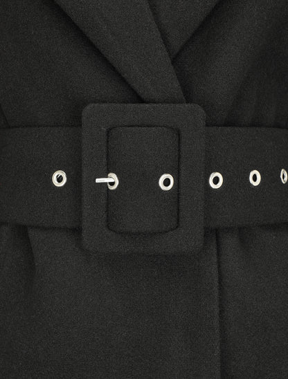 Manteau long boutonné et ceinturé - Noir - 3