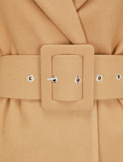 Manteau long boutonné et ceinturé - Camel - 3