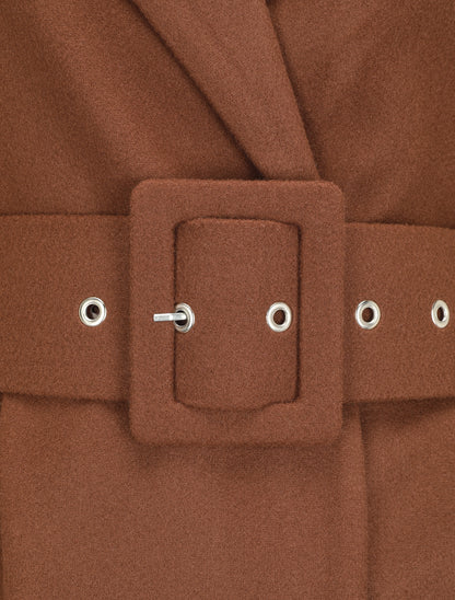 Manteau long boutonné et ceinturé - Marron - 3