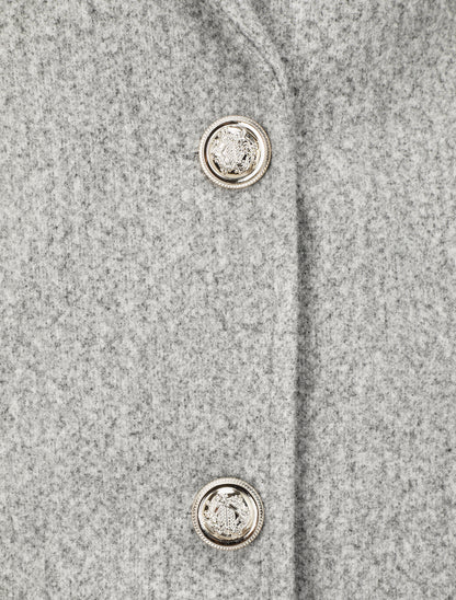 Manteau mi-long boutonné à col cranté - Gris - 3