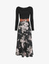 Robe longue empire à jupe fleurie - Noir - 5