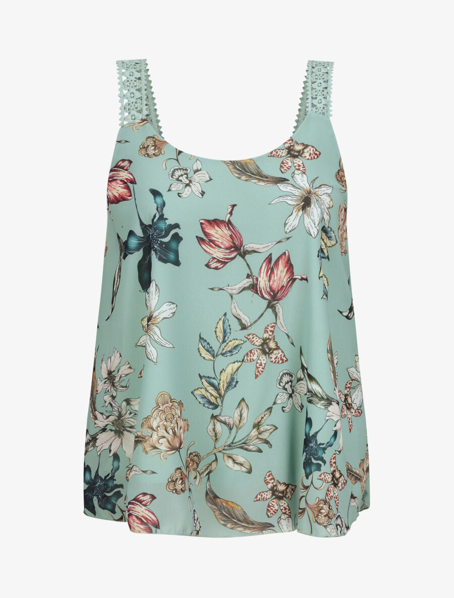 Top en voile imprimé orchidées sauvages - Vert d&