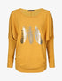 Pull ample à imprimé plumes irisées - Jaune moutarde - 1
