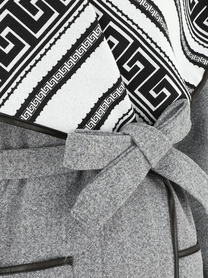 Manteau ceinturé à imprimé grec - Gris - 3