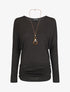 Pull fin uni froncé - Noir - 1