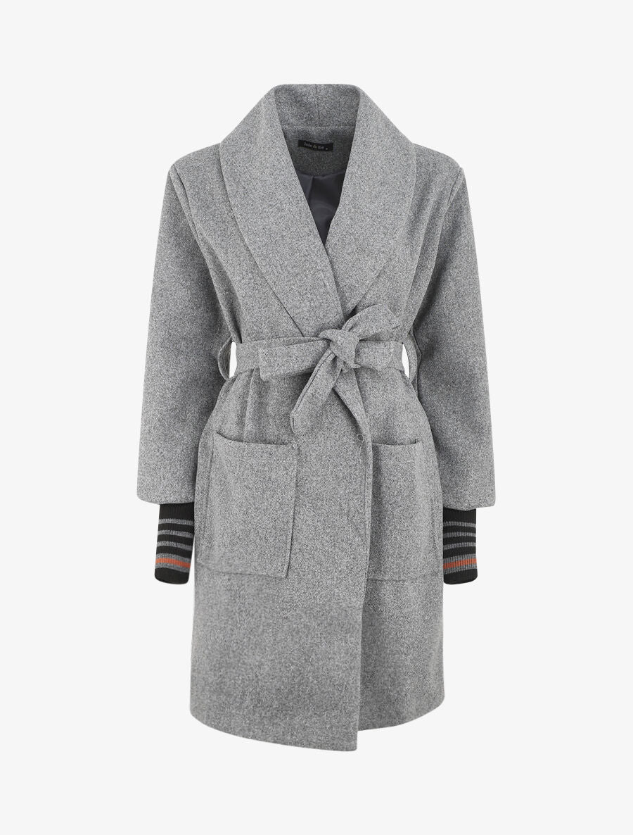 Manteau à poignets empiécés - Gris chiné - 4