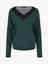 Pull fin à col V et dos en dentelle - Vert - 1