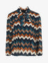 Blouse lavallière plissée imprimé zig-zag - Bleu canard - 1