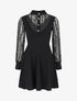Robe droite à manches en dentelle et sequins - Noir - 4