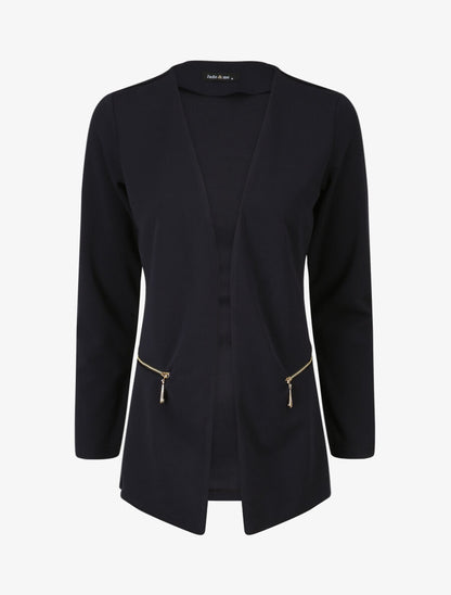 Veste fluide à poches zippées et col droit - Marine - 4