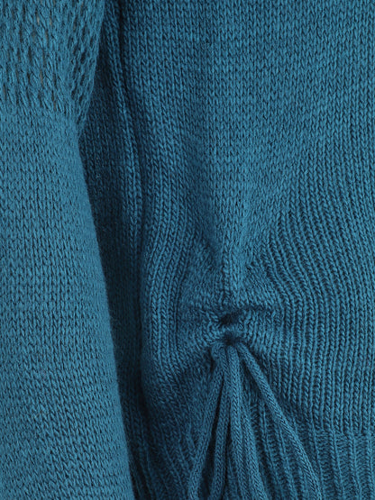 Pull droit uni à liens - Bleu canard - 3