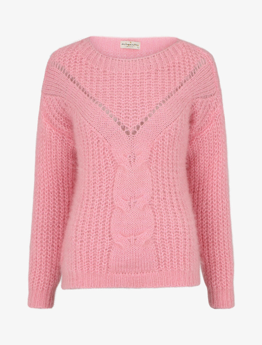 Pull uni duveteux - Rose - 1