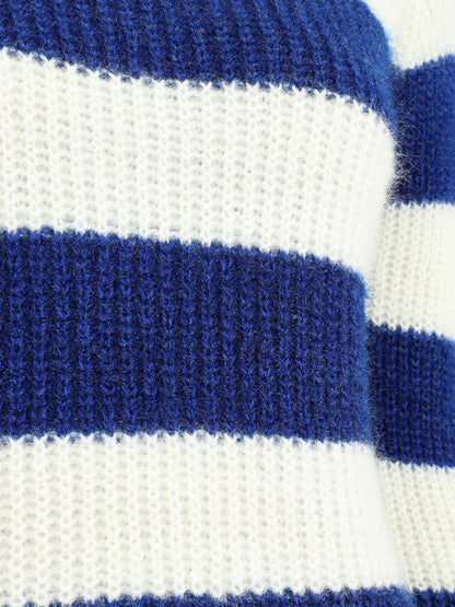 Pull duveteux à rayures et col V - Bleu roi - 3