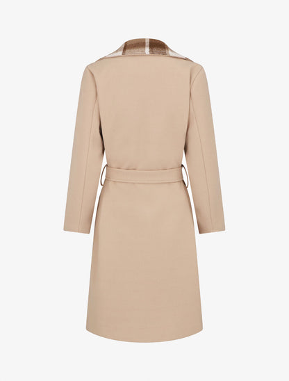 Manteau long à col imprimé carreaux - Beige - 2