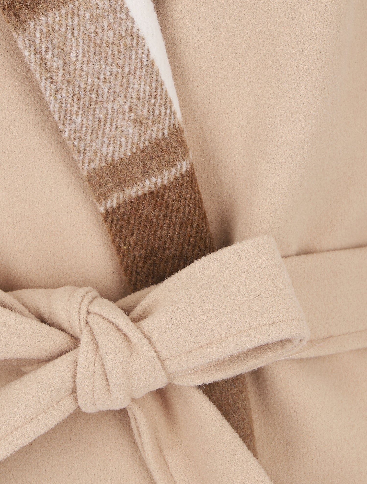 Manteau long à col imprimé carreaux - Beige - 3