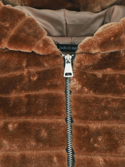 Manteau à capuche en fourrure synthétique - Camel - 3
