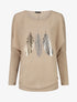 Pull fin à imprimé plumes irisées - Beige - 1