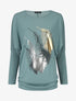 Pull fin à imprimé 4 plumes irisées - Bleu - 5