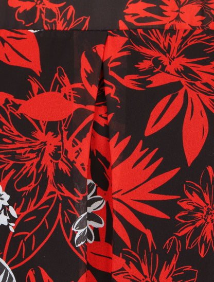 Blouse manches longues à col rond et imprimé floral - Noir/rouge - 3