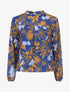Blouse manches longues à col rond et imprimé floral - Bleu électrique/jaune - 1