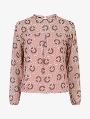 Blouse manches longues à col rond et imprimé anneaux - Rose - 5