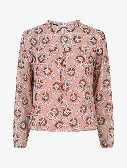 Blouse manches longues à col rond et imprimé anneaux - Rose - 5