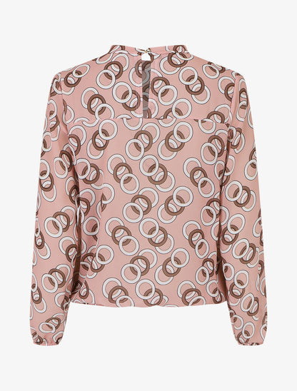 Blouse manches longues à col rond et imprimé anneaux - Rose - 2